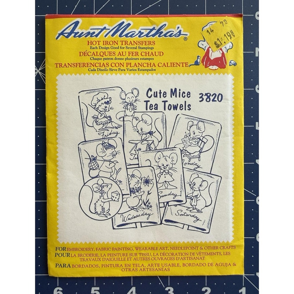 Aunt Martha's Hot Iron Transfer 3820 Cute Mice Tea Towels